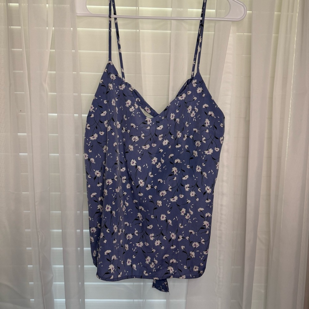 Blue Floral Cami fairy/flowy Top sz Large Coquette Balletcore Back Bow Detail